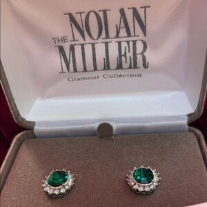 Nolan Miller Green and Silver Glamour Earrings